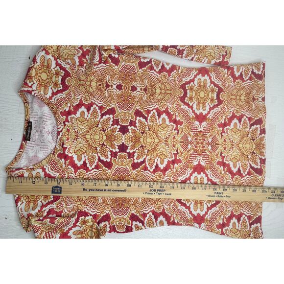 J. McLaughlin Pink and Yellow Floral Blouse 3/4 Sleeve Crewneck Resort Vacay XS - Picture 6 of 7